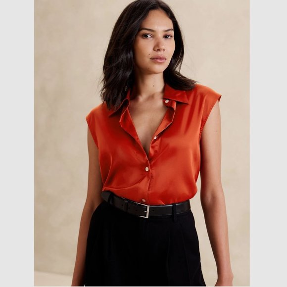 Banana Republic Collared Sleeveless Blouse Scorched Orange Sz M, L, XL - Picture 1 of 11